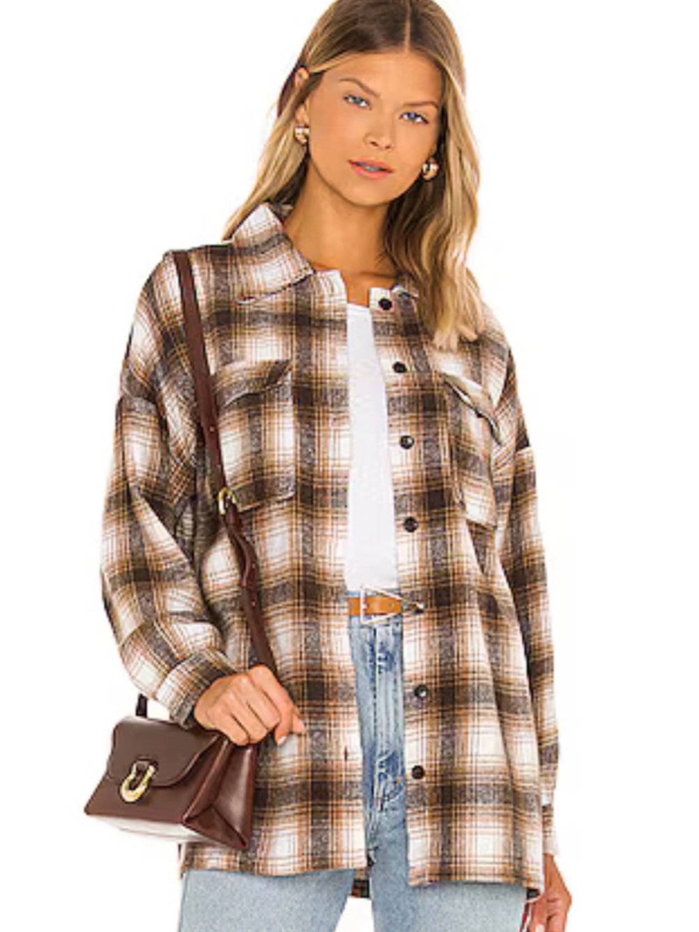 Hollister Flannel Shacket Jacket in Brown